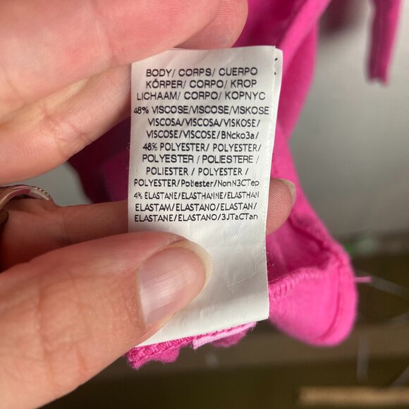 Trina Turk Recreation Size L Pink V Neck Long Sleeve Top Casual Stretch Barbie - Picture 4 of 8